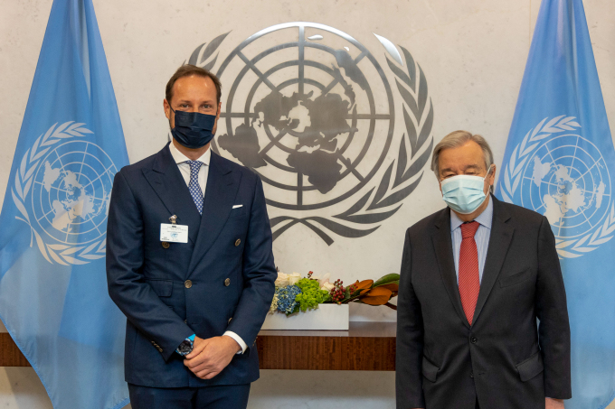 The Crown Prince and Minister of Foreign Affairs Anniken Huitfeldt started the official visit to the US with a meeting with UN Secretary-General Antonio Guterres. (Photo: Pontus Höök / Ministry of Foreign Affairs)