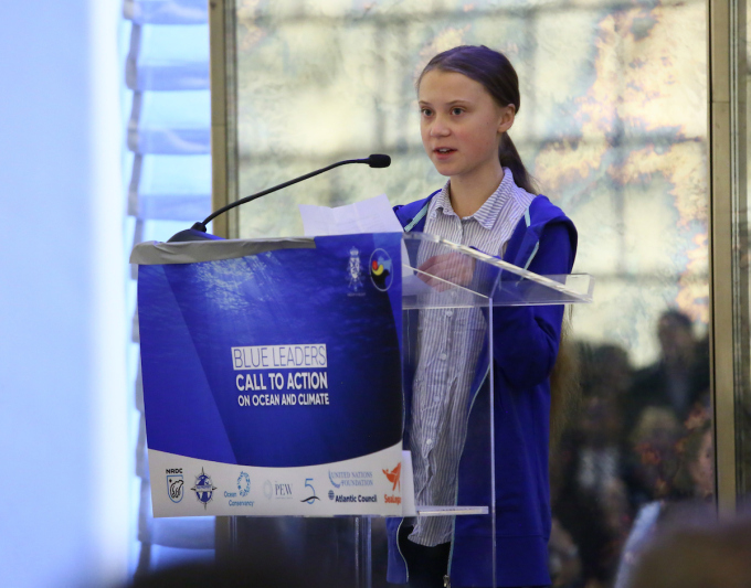 Greta Thunberg speaks during the event “Blue Leaders Call to Action on Ocean and Climate”. Photo: UN Foundation.