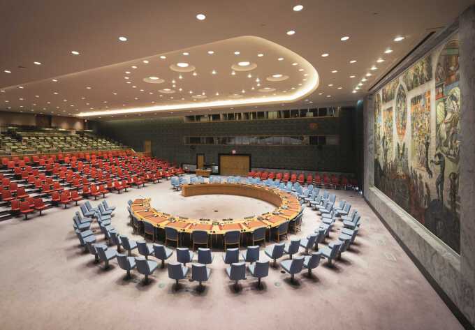 The Security Council Chamber with the grand conference table in the centre. Photo: Ivan Brodey 