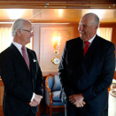 King Harald and King Carl Gustaf, Queen Sonja and Queen Silvia before the reception on board the Royal Yacht Norway (Photo: Cornelius Poppe / NTB scanpix)