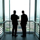 Crown Prince Haakon admires the view from Petronas Tower 2 with Petronas' President Datuk Shamsul Azhar Abbas (Photo: Gorm Kallestad / Scanpix)