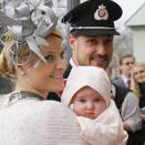 The Crown Prince, The Crown Princess and Marius arriving with the Princess before the ceremony (Photo: Heiko Junge, Scanpix)
