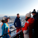 Former ski jumping World Champion Runa Velta and ski jumper Anniken Mork spoke with the British guests about what it takes to perform a long ski jump. Photo: Cornelius Poppe, NTB scanpix.