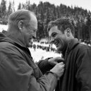Norwegian champion Erling Stranden is congratulated by King Olav after winning in the large hill,1969 (Photo: Arild Hordnes NTB / Scanpix)