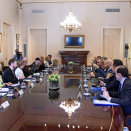 Bilateralt møte mellom de offisielle delegasjonene fra Norge og Argentina. Handoutbilde fra Det kongelige hoff publisert 6. mars 2018. Bildet er kun til redaksjonell bruk - ikke for salg. Foto: Sven Gj. Gjeruldsen, Det kongelige hoff