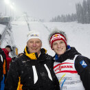 Austria's Thomas Morgenstern is contratulated by King Harald with his world championship in ski jumping, normal hill (Photo: Kyrre Lien / Scanpix)