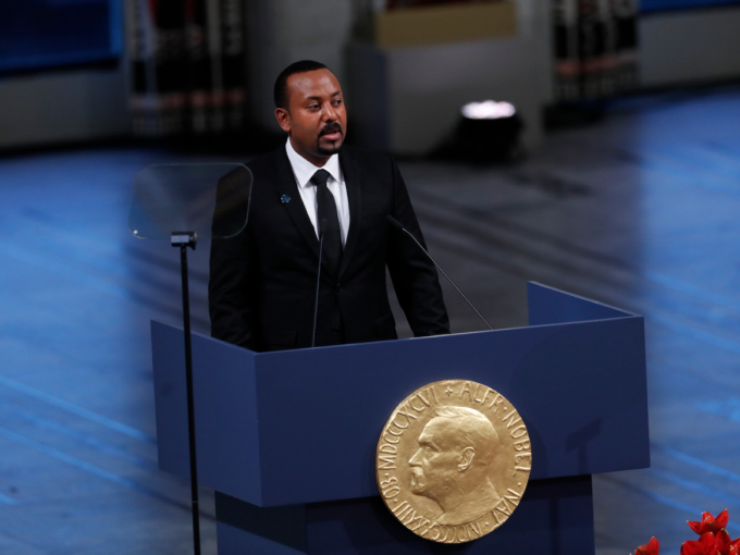 Abiy Ahmed gives his Nobel lecture. Photo: Terje Bendiksby / NTB scanpix
