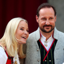 The Crown Prince and Crown Princess, Princess Ingrid Alexandra and Prince Sverre Magnus greet the Children's Parade in Asker outside Skaugum estate. Photo: Lise Åserud, NTB scanpix