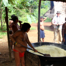 The King is given a demonstration of how the Indians make flour from the root vegetable manioc. Published 4 May 2013. Handout picture from the Royal Court. For editorial use only, not for sale. Photo: Rainforest Foundation Norway / ISA Brazil.