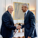 Hans Majestet Kongen og Hennes Kongelige Høyhet Kronprinsessen møtte USAs tidligere president Barack Obama og statsminister Jonas Gahr Støre på Bygdø Kongsgård tirsdag 13. juni. Foto: Ola Vatn, Det kongelig hoff