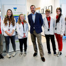 30 March: Crown Prince Haakon with young role models during his visit to the IT company Sysco. F.l.: Taha Abdurahman Hussein, Karina Steensnæs Morland, Vibeke Vikingstad, Jostein Jacobsen, Åshild Lundh og Rebekka Lundh (Photo: Haakon Nordvik).