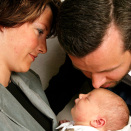 Princess Märtha Louise and Ari Behn with their three days old daughter, Maud Angelica. Photo: Knut Falch / Scanpix.