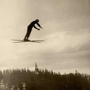 Crown Prince Olav jumping 33 meters in Holmenkollen 27 February 1922 (Photographer unknown, The Royal Court Photo Archives)
