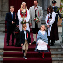 The Crown Prince and Crown Princess, Princess Ingrid Alexandra and Prince Sverre Magnus greet the Children's Parade in Asker outside Skaugum estate. Photo: Lise Åserud, NTB scanpix