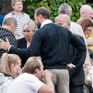 23 July:King Harald, Queen Sonja and Crown Prince Haakon met survivers and families at the crisis centre at Sundvolden hotel, near Utøya (Photo: Aleksander Andersen / Scanpix)