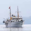 King Carl Gustaf and Queen Silvia of Sweden visited Norway 18 - 19 June 2013. King Harald  and Queen Sonja hosted the visit, that in it's entirety took place in northern Norway. Here: the Royal Yacht approaches Harstad (Foto: Cornelius Poppe / NTB scanpix)