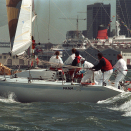 Kronprins Harald og mannskap med "Fram X" under VM for en-tonnere i San Francisco.  Foto: Morten Hvaal, NTB scanpix