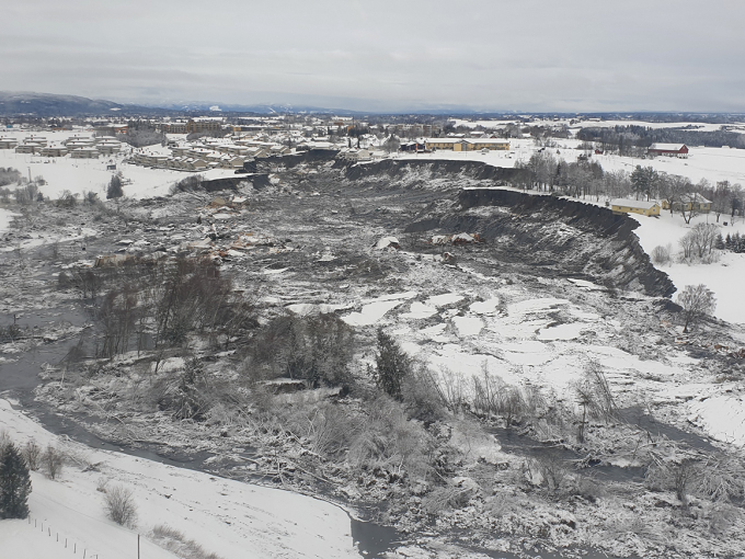 The quick-clay landslide area in Gjerdrum. Photo: Jaran Wasrud / NVE / NTB