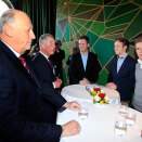 King Harald and Prince Charles in conversation with (from the right) Khamhajiny Gunaratnam, Kristoffer Nyborg, Lars Hjetland, Bård Flaarønning and Eskil Pedersen - survivors of Utøya 22 July (Photo: Lise Åserud / Scanpix)