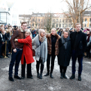 The second day of the visit started at Hartvig Nissen school, where the series SKAM was filmed Actors Tarjei Sandvik Moe, Ulrikke Falch, Iman Meskini, Josefine Pettersen, Ina Svenningdal and Carl Martin Eggesbø waiting to greet their visitors. Photo: Terje Pedersen / NTB scanpix