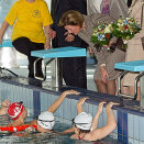 Queen Sonja visits the Gaudeamus Social Service Home for children with disabilities. The pool is primarily funded by Norwegian grants through the EEC (Photo: Terje Bendiksby / Scanpix)