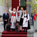 The Crown Prince and Crown Princess, Princess Ingrid Alexandra and Prince Sverre Magnus greet the Children's Parade in Asker outside Skaugum estate. Photo: Marius Gulliksrud, NTB scanpix