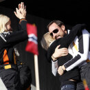 Crown Prince Haakon, Crown Princess Mette-Marit and Marius during the men's 50 km  (Photo: Lise Åserud / Scanpix)