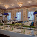 The Viking table decoration was a gift from women in Krinstiania for Queen Maud's birthday in 1905. The piece is in silver, weighing 103 kilos. Here in use at the Royal Palace for a gala banquet October 2011. Published 12.01.2012. Handout picture from the Royal Court. For editorial use only, not for sale. Photo: Jan Haug / The Royal Court. Size 2362 x 1859 px and 1,42 Mb.