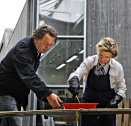 Queen Sonja and Kjell Nupen working on the project. Published 25.06 2011. Handout picture from the Royal Court. For editorial use only - not for sale. Photo: Rolf M. Aagaard / the Royal Court.  
