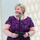 Statsminister Erna Solberg holder tale for Kongeparet under festmiddagen i Operaen. Foto: Håkon Mosvold Larsen / NTB scanpix