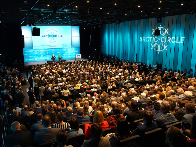 Arctic Circle Assembly. On stage: Iceland’s former Prime Minister and founder of Arctic Circle, Ólafur Ragnar Grímsson, and Mary Simon, Governor general of Canada. Photo: Liv Anette Luane, The Royal Court.