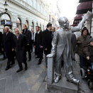 The Mayor of Bratislava escorted the King and Queen, the President and Mrs Ga&#154;parovi&#269;ová on a walk through the Old Town (Photo: Radovan Stoklasa, Reuters / Scanpix)