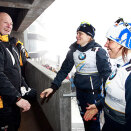 Charlotte Kalla and Ida Ingemarsdotter from Sweden meet King Harald after winning the women's team sprint (Photo: Lise Åserud / Scanpix)