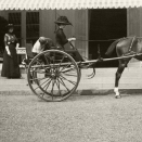 Fra utstillingen "Den kongelige stall. Hestehold og ekvipasjer". Dronning Maud klar for utflukt på Bygdøy med Kronprins Olav i baksetet, 1912. Bildet er kun til redaksjonell bruk - ikke for salg.  (Foto: Dronning Mauds fotoalbum, De kongelige samlinger)
